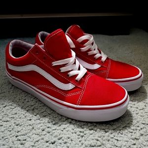 Vans red and white shoes